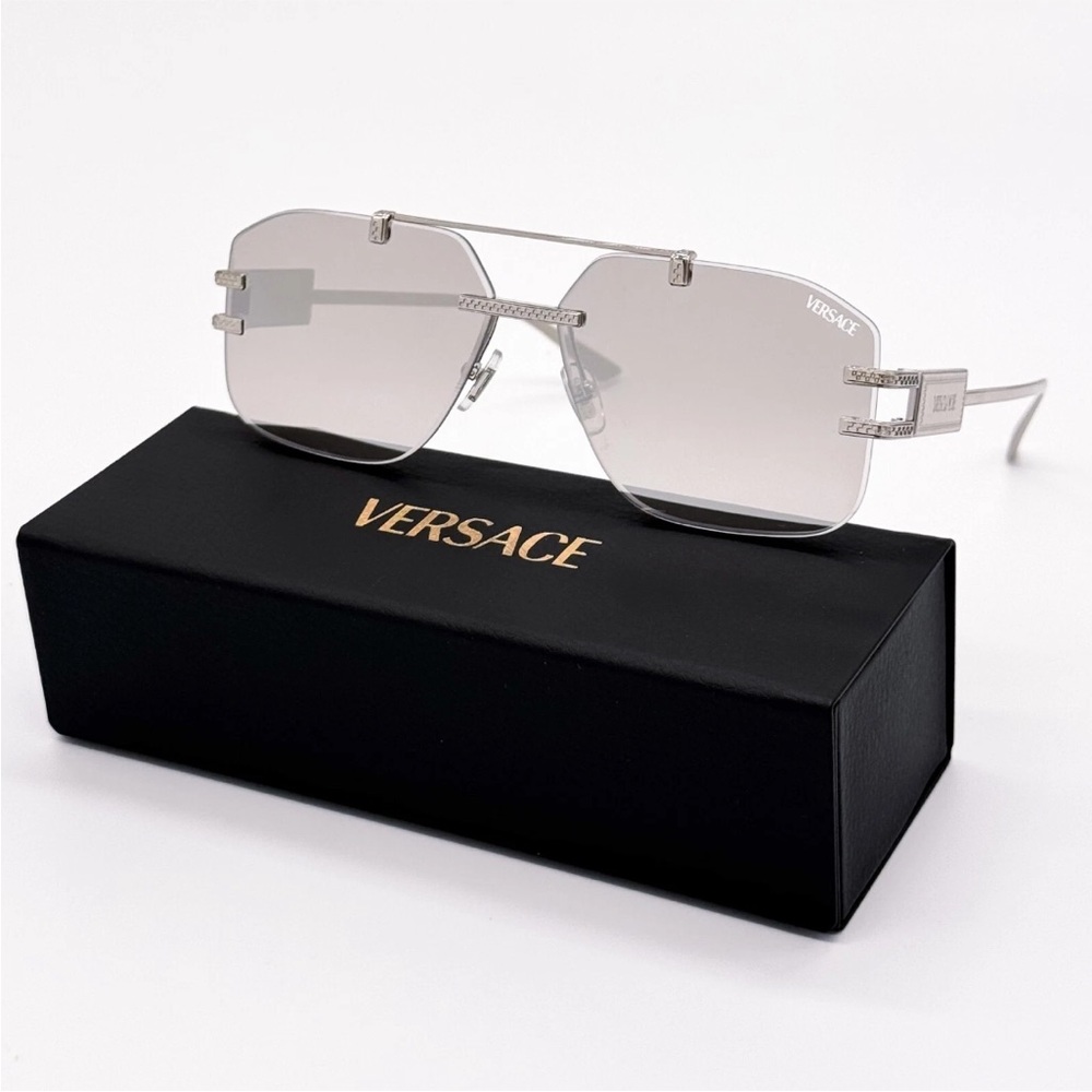 New Authentic Dramatic Silver Versace Sunglasses … - image 1
